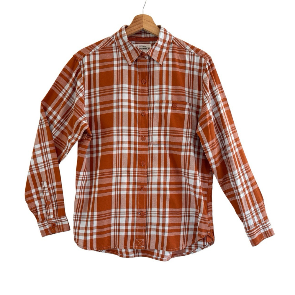 REI Co-op Lightweight Cotton Button Up Shirt Burnt Orange Cream Plaid Womens S
